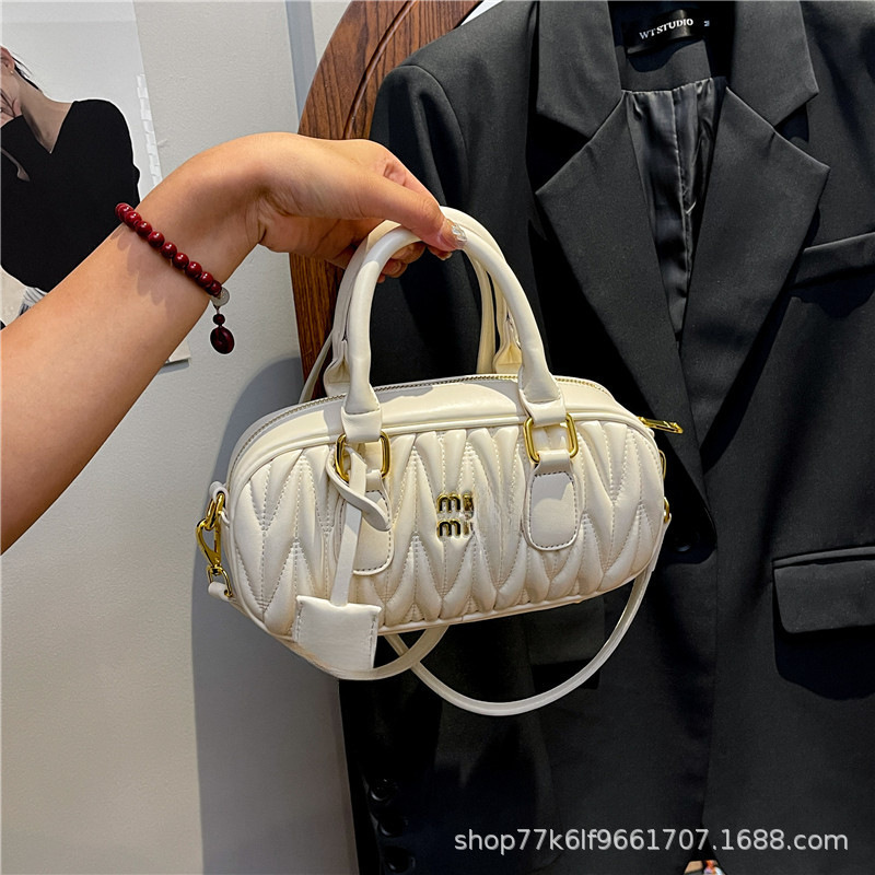 跨境bags2025新款MIU皱褶手提单肩包保龄球女包时尚斜挎枕头包包|undefined