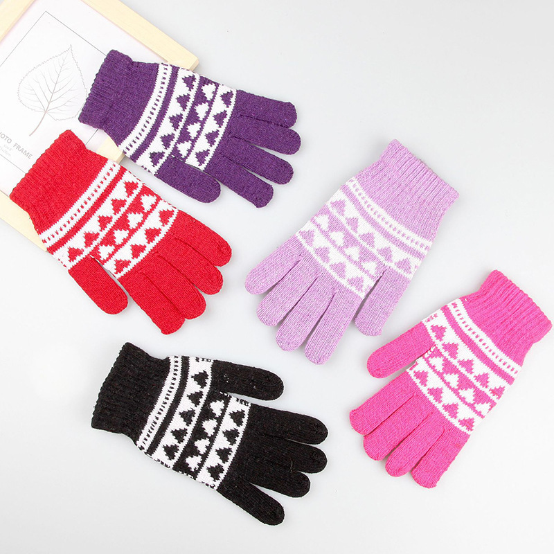 Men's and women's winter shopping cycling warm windproof and cold-proof knitted gloves fleece-lined thickened full finger gloves