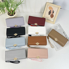 跨境2025新款女士钱包女长款高档三折叠皮夹多功能大容量PU手拿包
