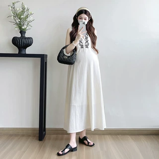 实拍  孕妇连衣裙夏款新款小个子夏季时尚无袖宽松遮肚长裙子女