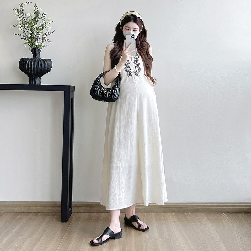 Real Shot Pregnant Women dress Summer New Style Summer Fashionable Sleeveless Loose Belly Covering Long Dress for Children