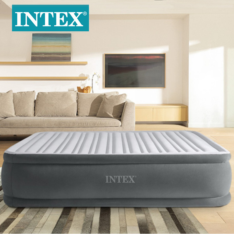 INTEX67770内置电泵豪华灰白双层双人加大线拉空气床植绒充气床现货批发详情3