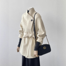 奶白色中长款毛呢外套女冬季大码胖mm韩系高级感时髦减龄呢子大衣