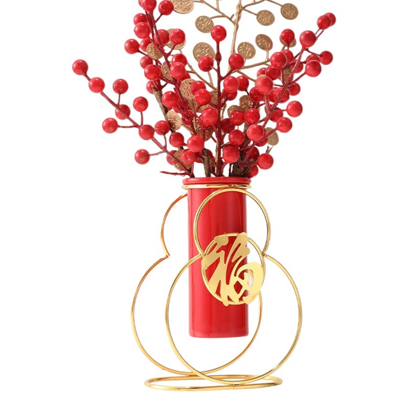 Fábrica al por mayor estilo chino hierro cerámica vidrio florero decoración flor seca flor hidropónica decoración salón comedor Mesa Decoración