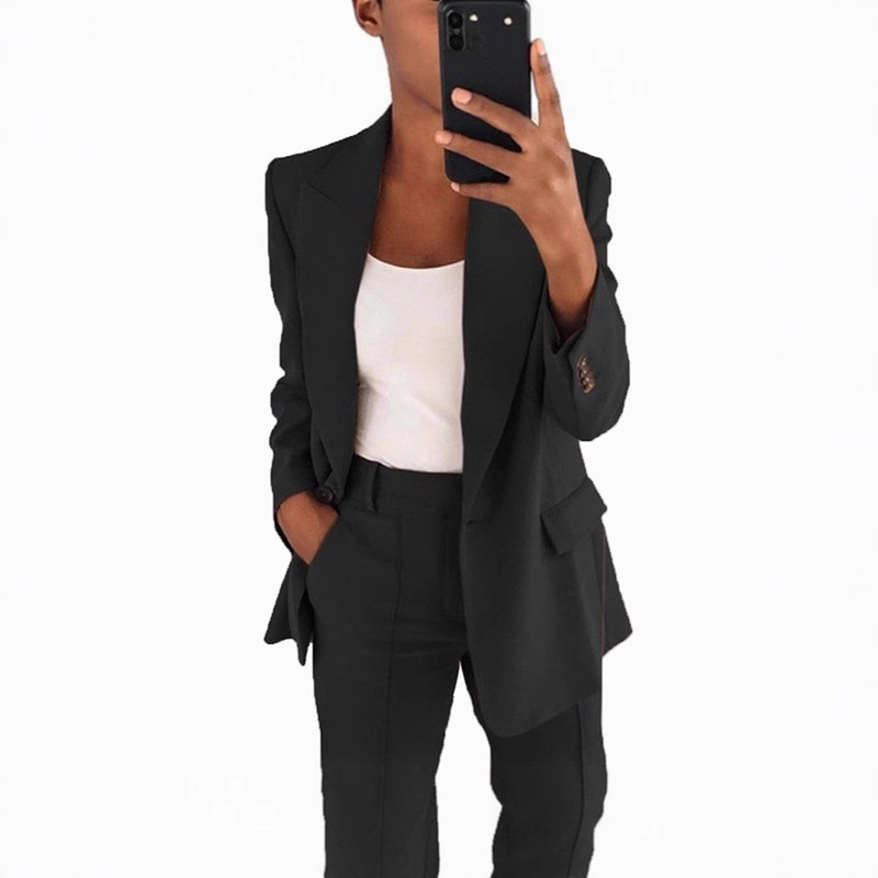 2026 Model Cross-Border Amazon Solid Color High-End Slim-Fit Lapel Cardigan Elegant Blazer for Women with a Refined and Graceful Look