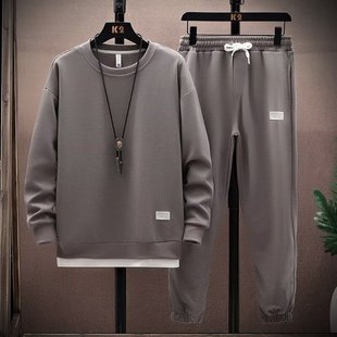Casual Sports suit Men's Spring and Autumn Round Neck Long Sleeve T-shirt with Trousers for Teenagers