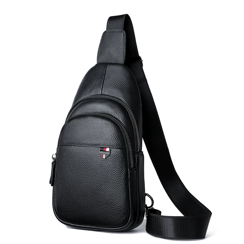 Chest bag, leather shoulder bag for leisure, capacious one-shoulder bag, genuine leather, cowhide