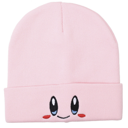Funny cartoon cute college style knitted hat, pink with embroidery expression, versatile acrylic beanie