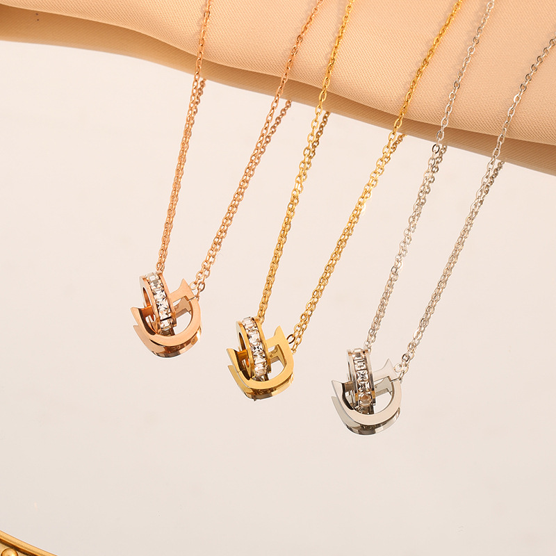 韩版D字圈钻钛钢项链女时尚百搭锁骨链网红潮18K金色高级感不掉色