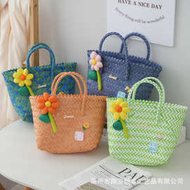 可爱立体小花配饰手提包 PP编织包儿童节日伴手礼包包旅游出游包