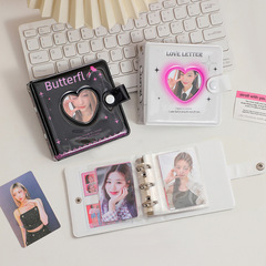 Instagram-style Heart-shaped Hollowed-Out 3-Loop Loose-Leaf Album for Star & Idol Albums, Small Card Collection Book, and 3x4 Photo Organizer
