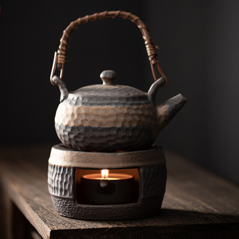 Qianzhitang Ceramic Tea Kettle and Stove Set, Handmade Tea Ware, Warm Tea Set, Japanese-Style Rustic Pottery, Vintage