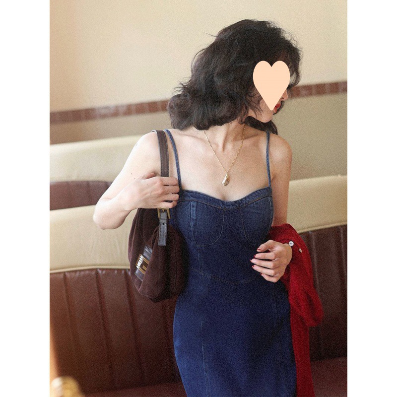 法式牛仔吊帶連衣裙女秋