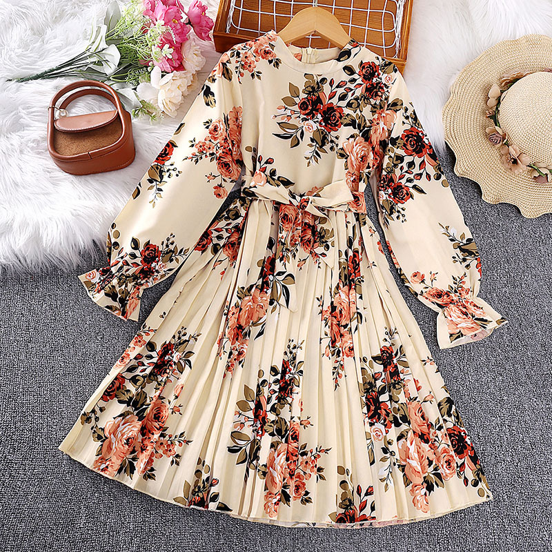 Mädchen Kleid Mit Blumenmuster Und Plisseefalten Prinzessin_voghion.com