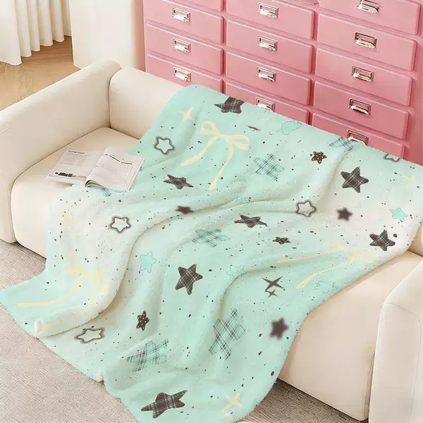 Ins Mint Chocolate Flannel Blanket Cartoon Stars Office Shawl Air Conditioning Blanket Student Lunch Break Blanket