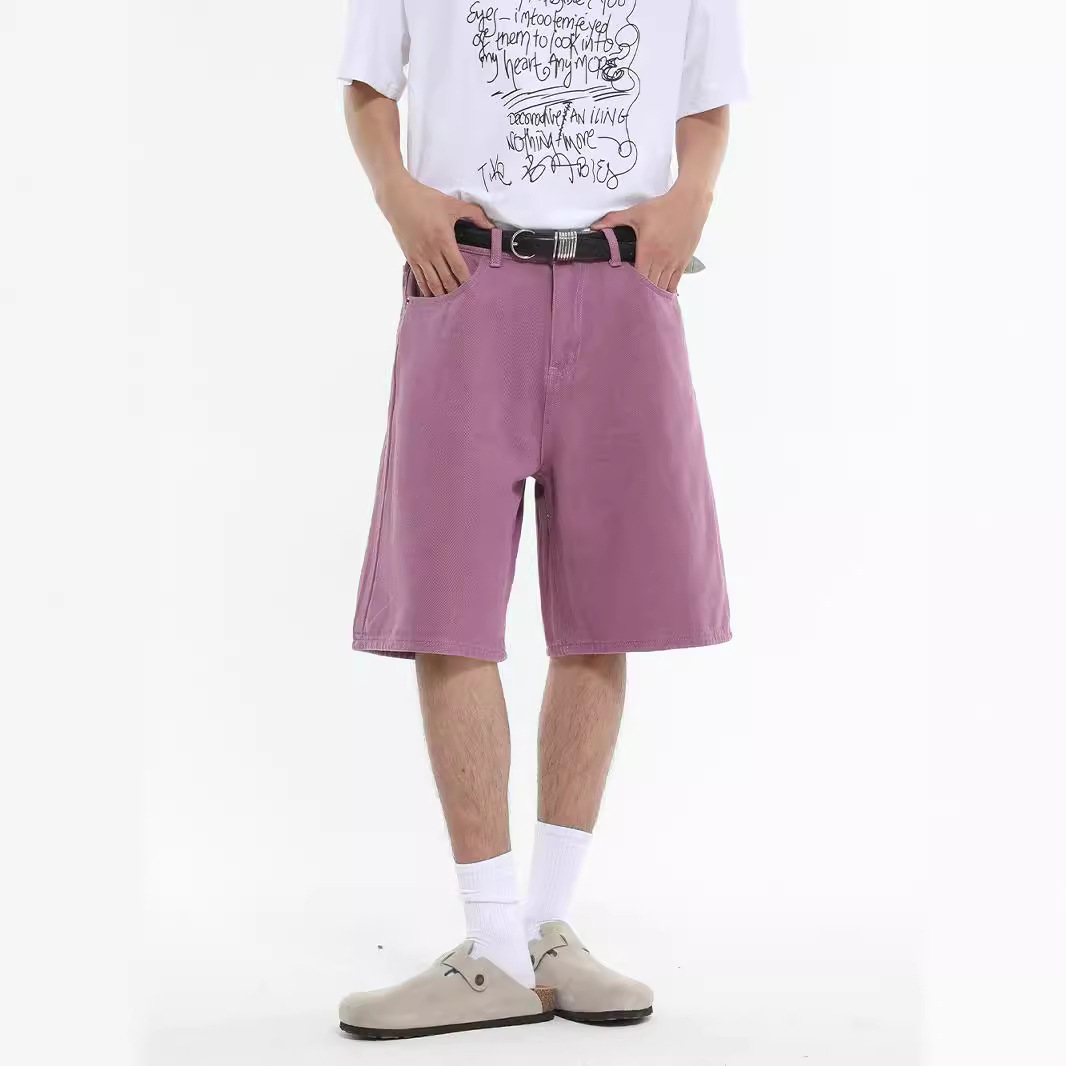 Men's Clothing Men's Casual Wide Leg Five Point Shorts Denim Colorful Loose Straight Leg Half Elastic Waist Summer Style_mkmklike.com