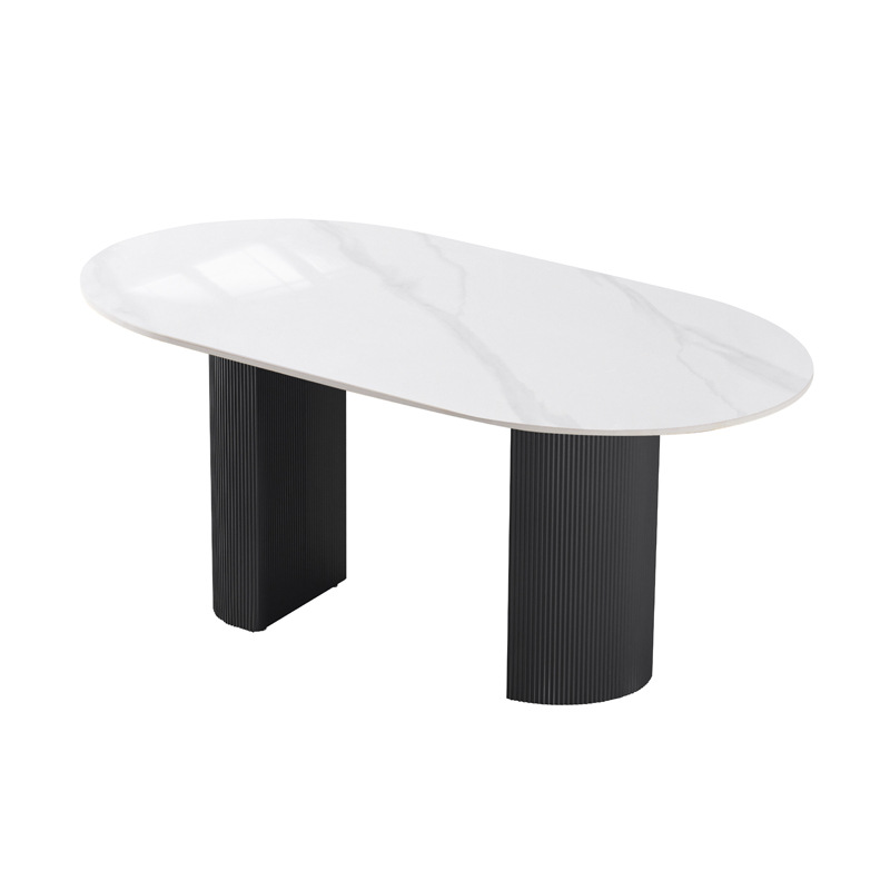 Mesa de comedor de roca semicircular, mesa de comedor de lujo ligera italiana, mesa de comedor de pequeño tipo, mesa de comedor doméstica moderna y simple.
