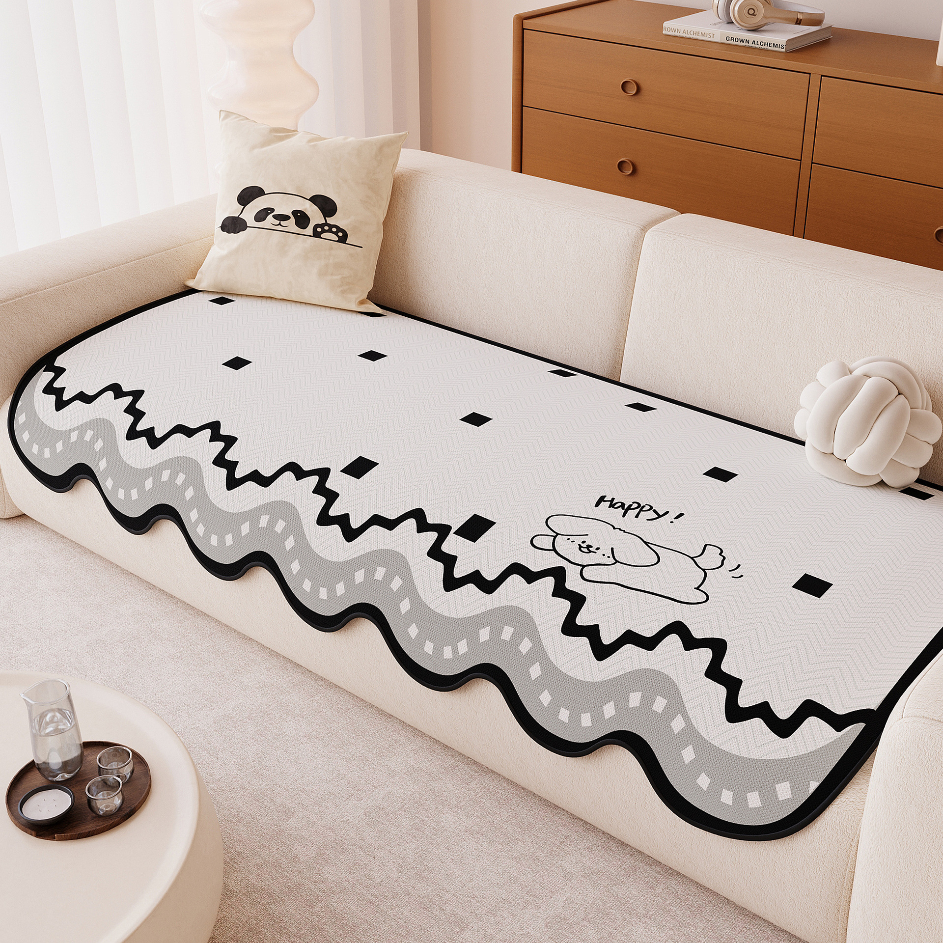 Cojín de sofá cuatro estaciones generales 2025 nuevo tipo fijo antideslizante arena de cuero lanzado cojín de tela cubierta sensación de dibujos animados de alto nivel