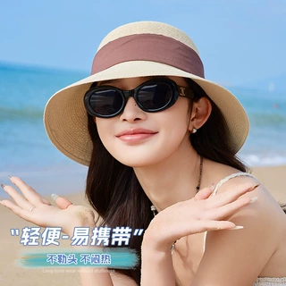 法式赫本风草编草帽2025款时尚潮流夏季高级感沙滩遮阳防晒帽子女