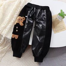 冬季新款儿童罩裤开裆宝宝皮裤放尿皮裤小孩秋冬季罩裤外穿防水