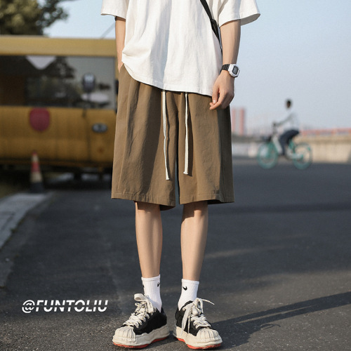 Japanese Retro Work Shorts for Men - Summer Ins Trend Brand, Versatile Loose Straight Leg Sports Casual Five-Eighth Inseam Pants