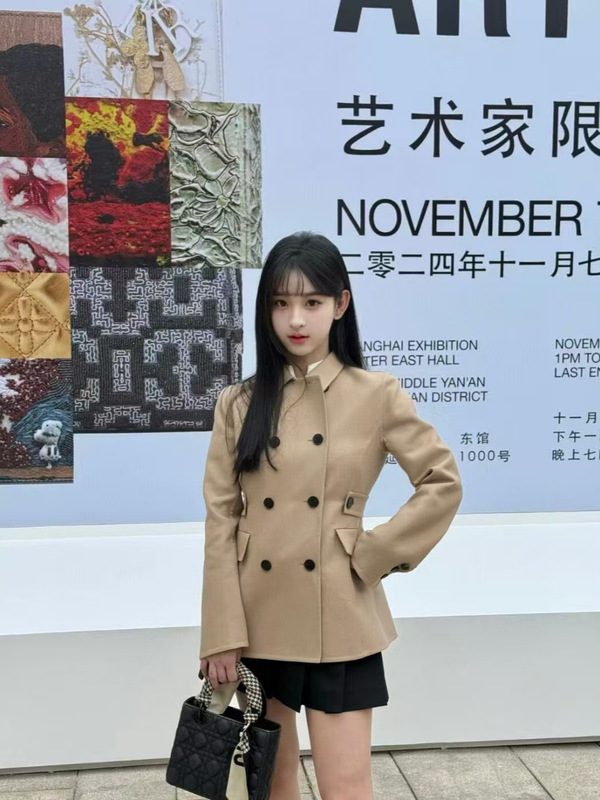 高品质~秋冬短款风衣女轻职风优雅干练翻领双排扣女装上衣外套女|undefined