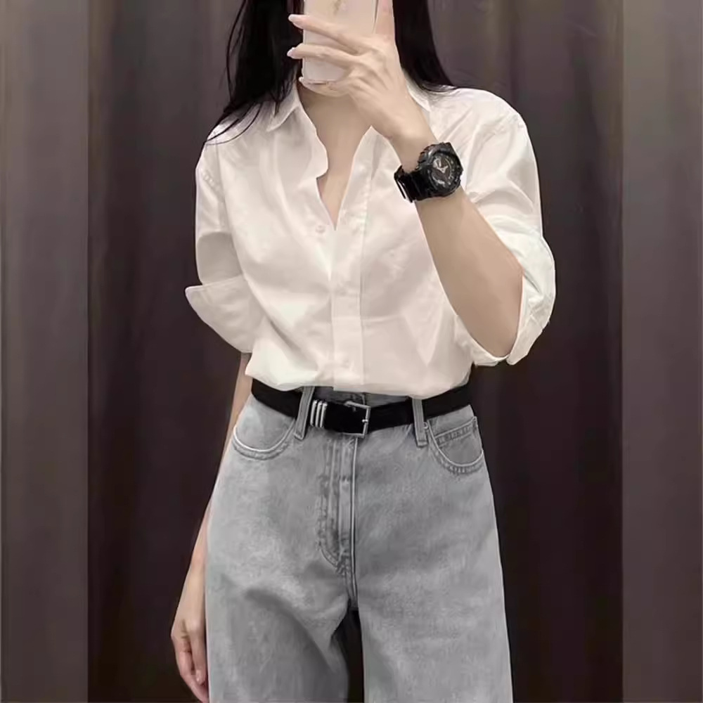 2025 Spring and Summer New Style Socialite Versatile Fashion French Style White Temperament Commuting Casual Shirt Loose Shirt for Women