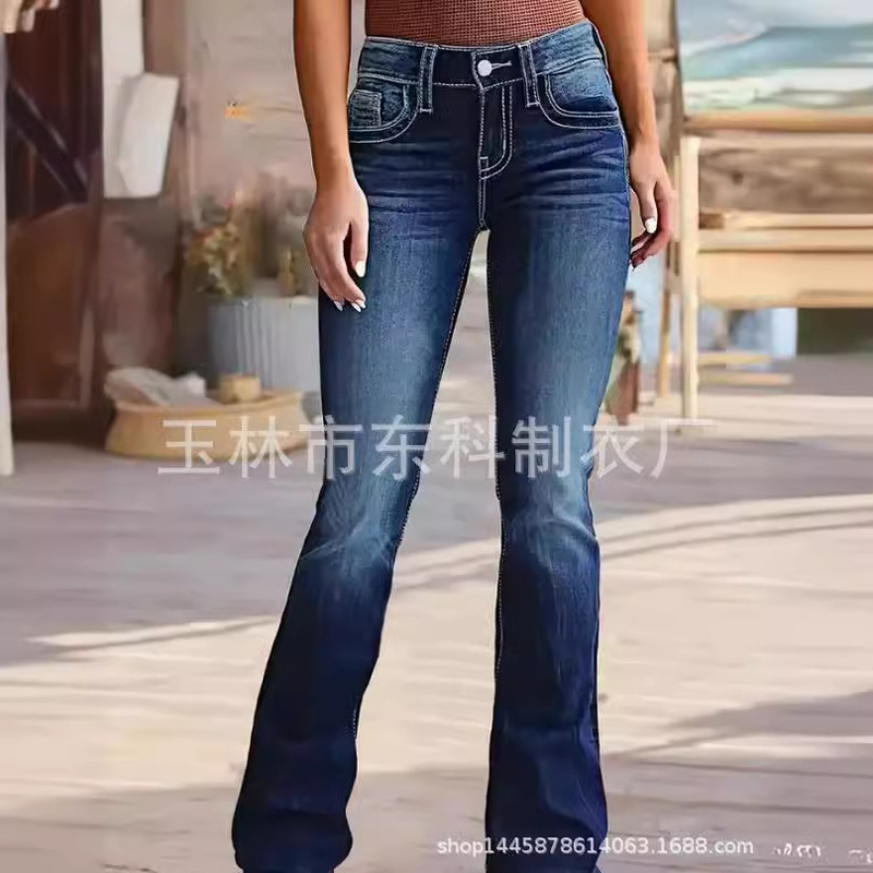 European and American Autumn and Winter New Cross-Border Independent Station Amazon Denim Low-Waist Pants Retro Low-Waist Ripped Button Jeans