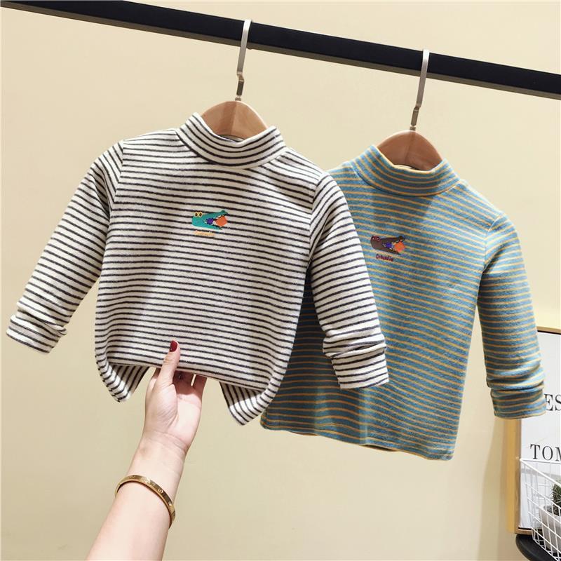 men and women Half a thickening Base coat children 2021 Children Autumn and winter stripe Fleece baby Western style T-shirt