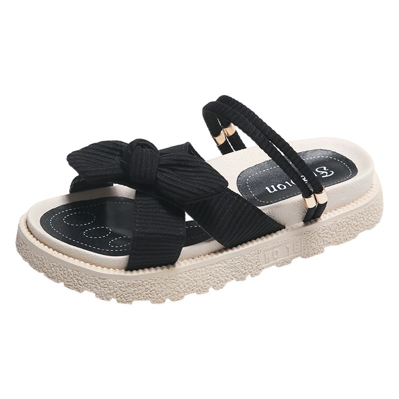 Женские сандалии на толстой подошве, летняя обувь для улицы, в стиле фейри, модные в Instagram, новинка 2024 года, пляжная обувь с двойным использованием, плоская подошва.