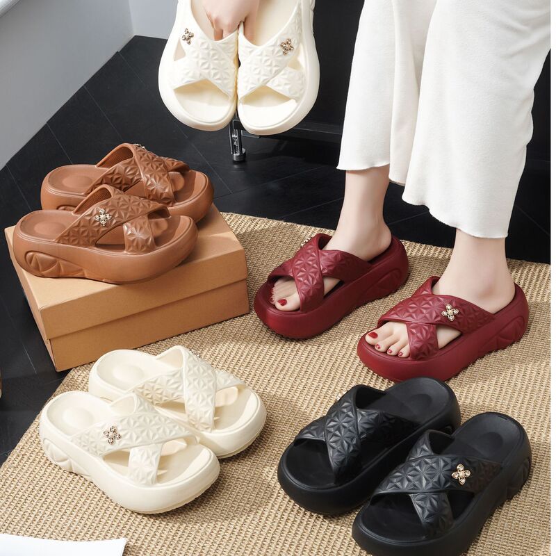 女性用スリッパ、厚底、新しいファッション、厚底スリッパ、ビーチ屋内ソフトソール滑り止め防臭サンダル|undefined