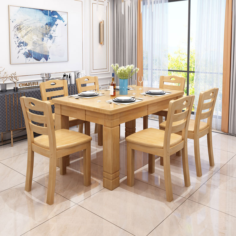 Mesa de comedor de madera sólida, mesa de comedor de hotel, mesa de comedor rectangular para 6 personas, mesa de comedor occidental, mesa de comedor doméstica, pequeña mesa de comedor
