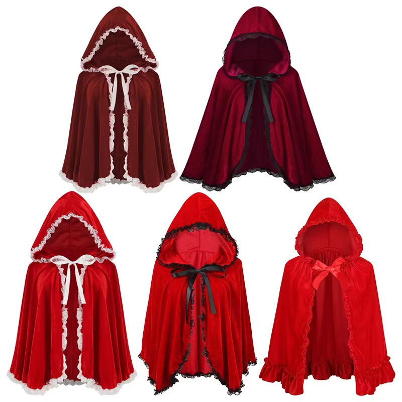 Halloween Red Hooded Cloak Women's Lace Cape Stage Performance Clothing Short Retro Windbreaker Jacket