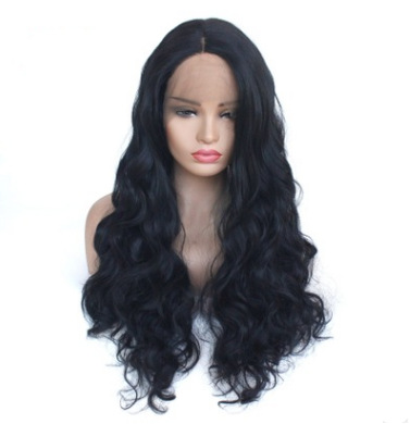 Estilo popular europeo y americano negro ondulado largo rizado fibra química de encaje medio mano tejida cubierta de cabeza LW0217