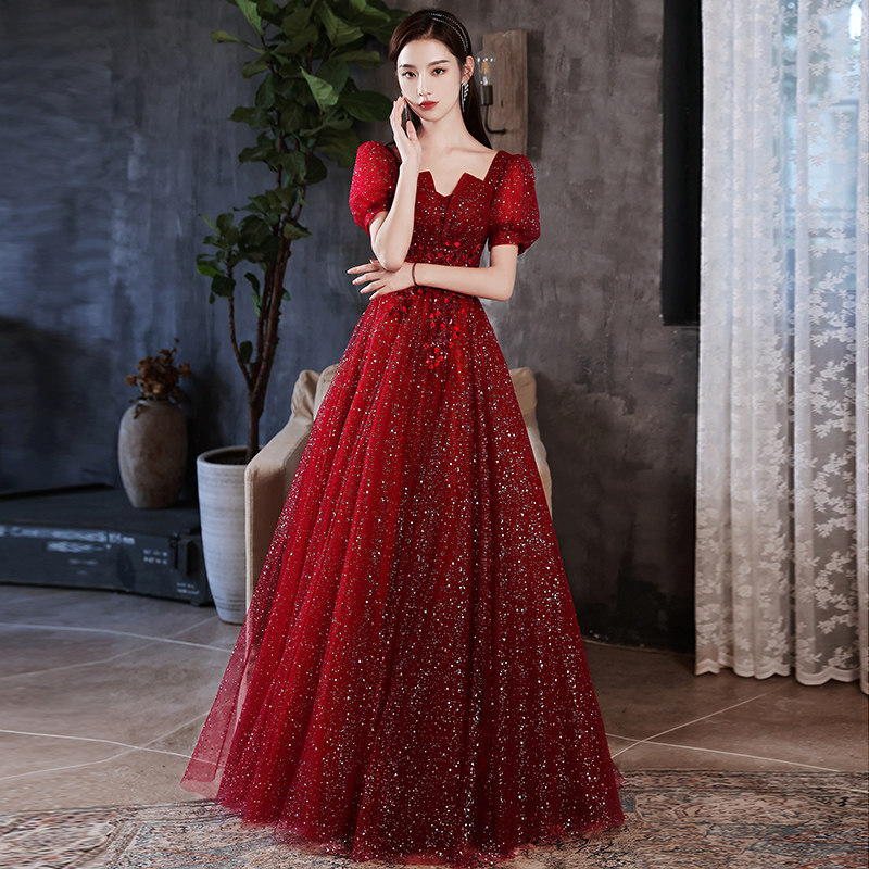Bride's Toast Dress 2026 New Style Red Wedding High-End Elegant Engagement Evening Gown Women's Tulle Dress Summer