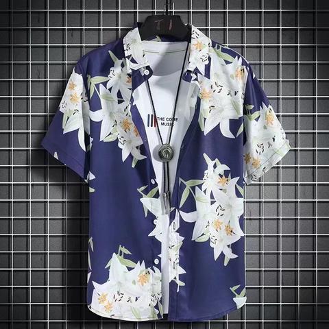 Camisa de moda de verano popular de moda juvenil de media manga elegante de Harajuku nuevo flojo artístico a juego para hombres