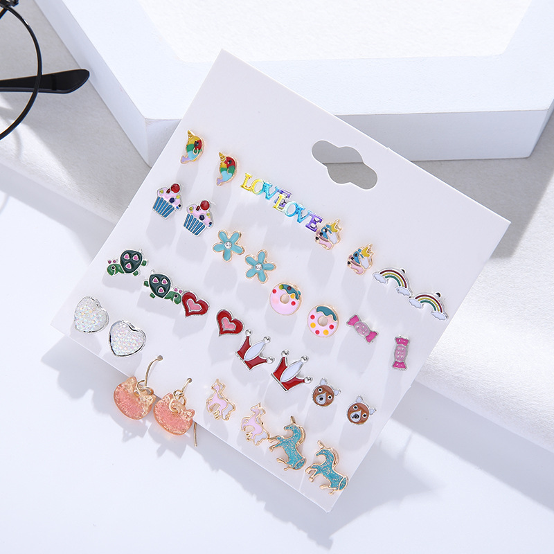 1 Set Cute Heart Shape Fox Cake Alloy Enamel Inlay Pearl Women's Ear Studs display picture 5