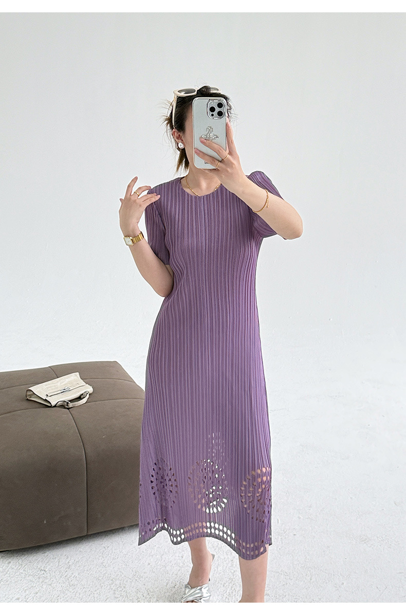 Váy maxi xếp ly đốt hoa tay ngắn phong cách Pháp — Màu xanh da trời chi tiết 11
