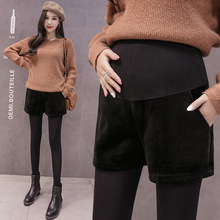 孕妇短裤秋冬季新款外穿时尚金丝绒显瘦阔腿裤休闲加厚托腹靴裤子