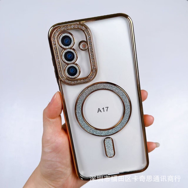 Samsung Galaxy A07 ラインストーン磁気吸着式携帯電話ケース A17 透明 S25 Ultra 電気メッキ A06 保護ケースに適用|undefined