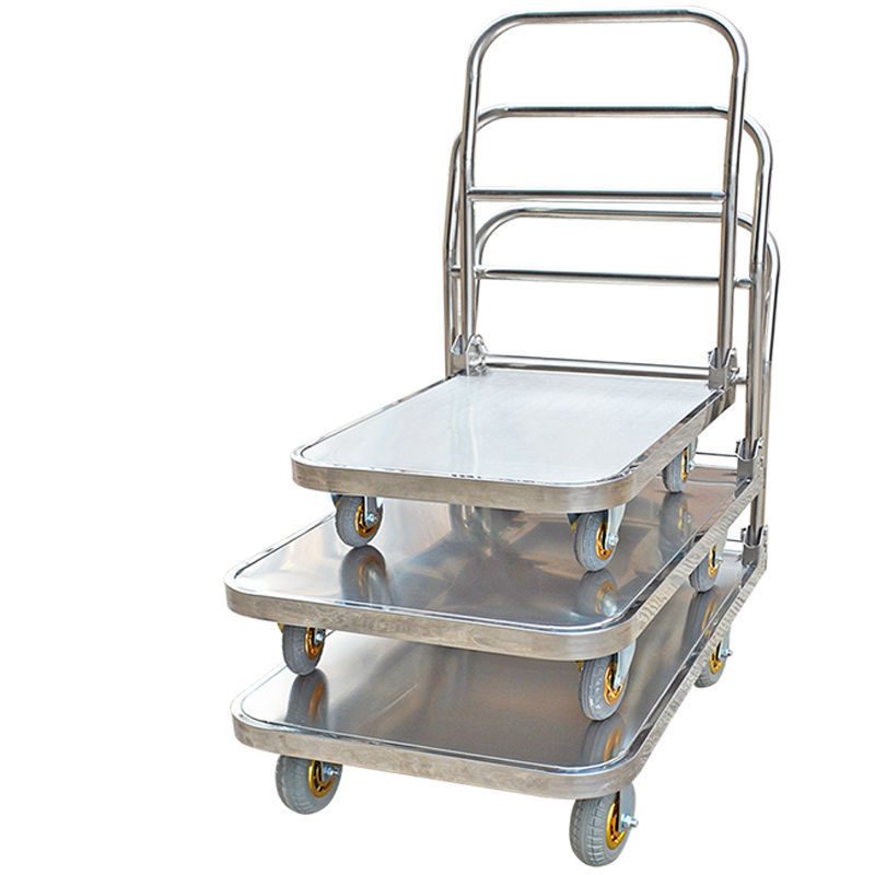 托士达不锈钢平板车手推车搬运车推货车静音折叠小推车推货垒德株