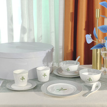 迪家2024新款铃兰花系列餐具咖啡具马克杯小清新骨瓷水杯盘子餐具