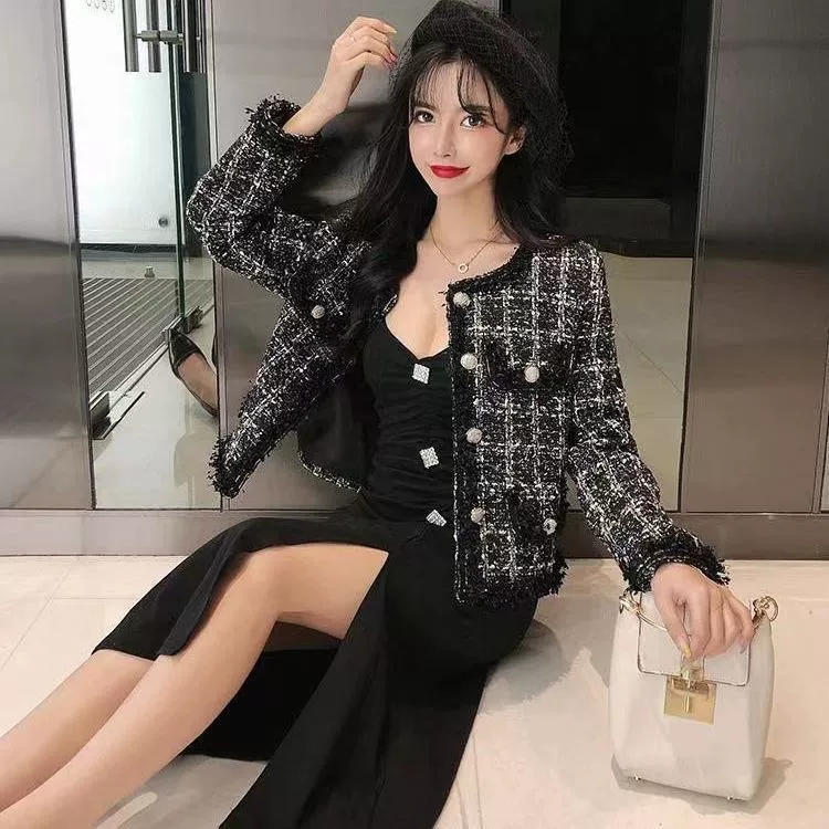 Элитная короткая куртка, стиль Chanel, осень, для подростков, приталенная, западный стиль
