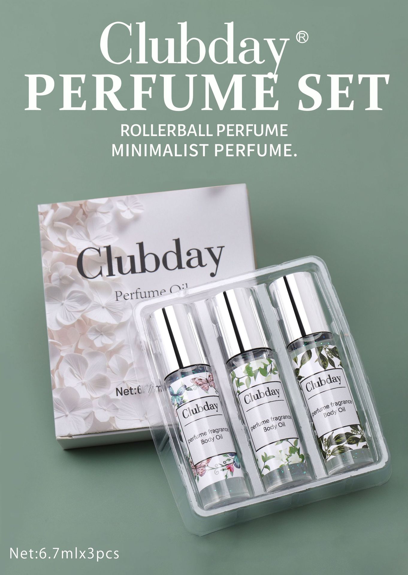 Clubday Body Fragrance Long-lasting Floral Roll-on Perfume Oil Natural Sparkling 3-bottle Wholesale Export Perfume Oil Specification drawing