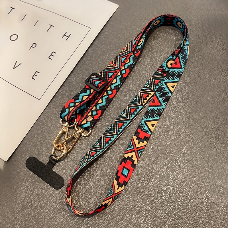 Long crossbody phone lanyard, wide strap, retro Chinese style, adjustable chain ornament.