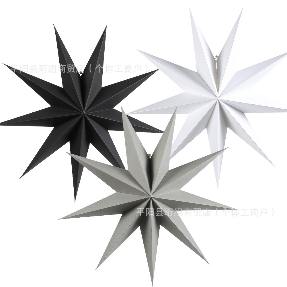 Ready Supply of 30cm Nine-Pointed Star Paper Star Hangings, Christmas Party Decorations, Kindergarten Shopping Mall Window Decorations