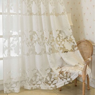 Cross-border new simple American white rose hollow flower transparent curtain bedroom living room balcony finished curtain wholesale