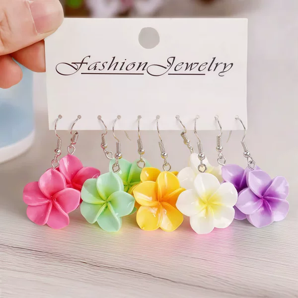 Cross-Border Hot Selling Tropical Bohemian Colorful Frangipani Earrings Summer Flower Resin Earrings Earrings
