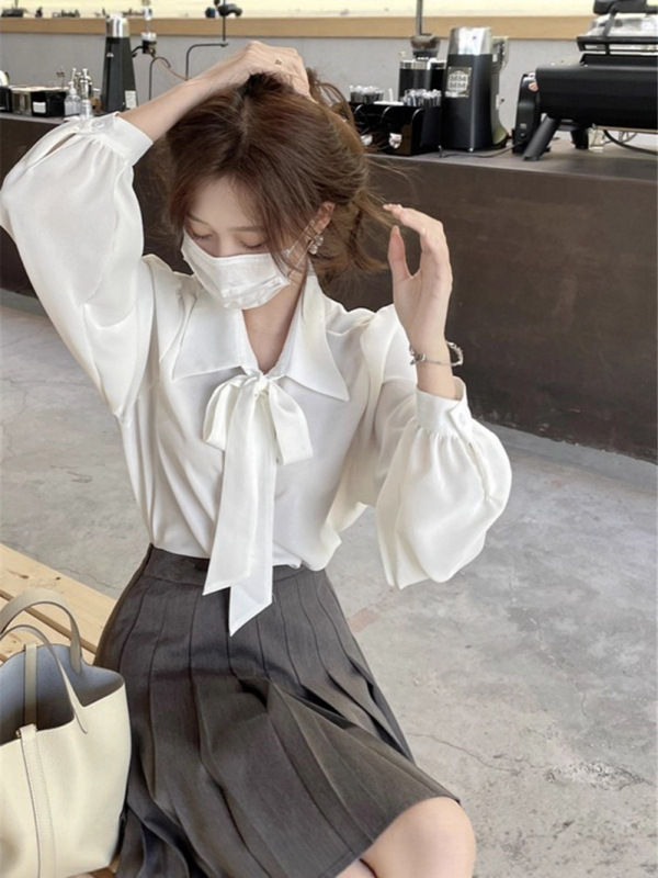 法式蝴蝶结衬衫女设计感小众2025新款秋冬别致高级感内搭长袖上衣|undefined