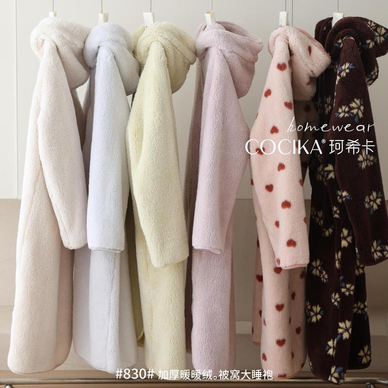 2024秋冬の新型暖かい絨毛の家の服の大きい寝の服はゆったりとしていて、厚くて暖かいです。|undefined